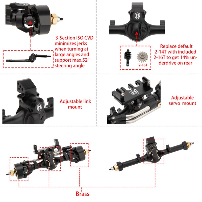 MEUS RACING 5mm ISO V2 SCX24 Axles with 3-Section CVD for Axial 1/24 SCX24 RC Crawler (Black) - Image 3