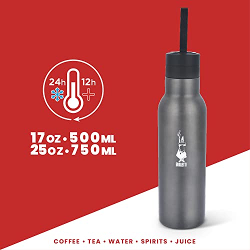 Bialetti - Stainless-steel Water Bottle 25oz: Double-Layered Vacuum Insulated, Keeps Drink Cold for 24 Hours and Hot for 12 Hours, Dark Grey - Image 3