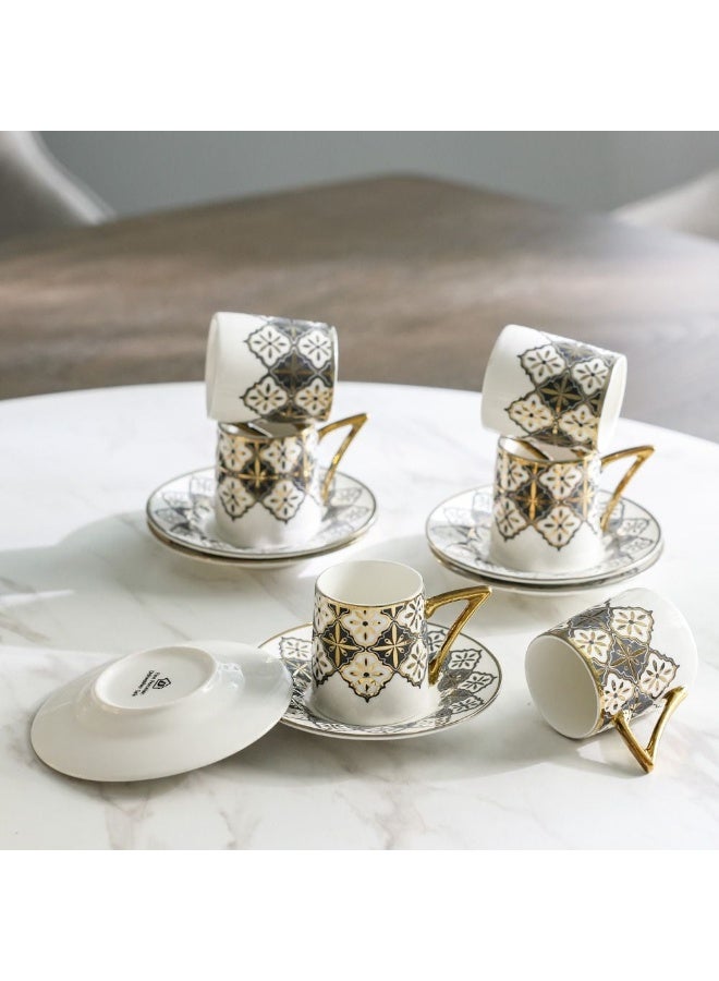 Majestic Majestic Crossline 12 Piece New Bone China Coffee Cup Set Elegant and Durable Coffee Cups Ideal for Coffee Tea Special Occasions and Gifting Stylish Home Set White/Black/Gold 90 ml Serve 6  - Image 1