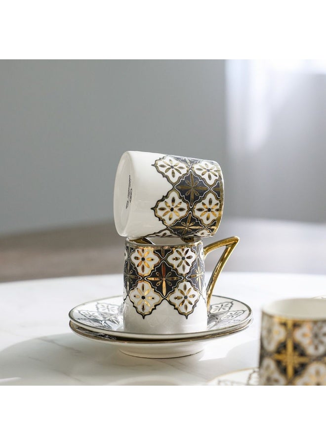 Majestic Majestic Crossline 12 Piece New Bone China Coffee Cup Set Elegant and Durable Coffee Cups Ideal for Coffee Tea Special Occasions and Gifting Stylish Home Set White/Black/Gold 90 ml Serve 6  - Image 2