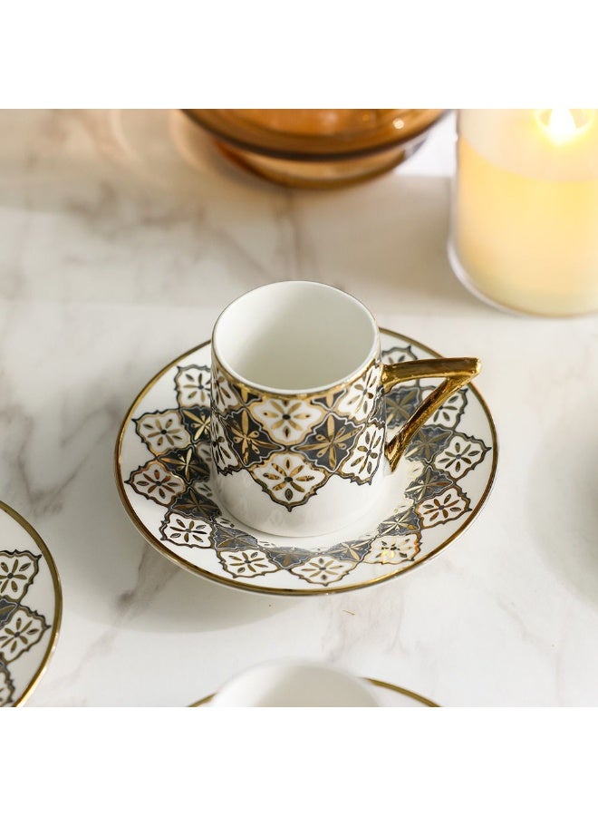 Majestic Majestic Crossline 12 Piece New Bone China Coffee Cup Set Elegant and Durable Coffee Cups Ideal for Coffee Tea Special Occasions and Gifting Stylish Home Set White/Black/Gold 90 ml Serve 6  - Image 5