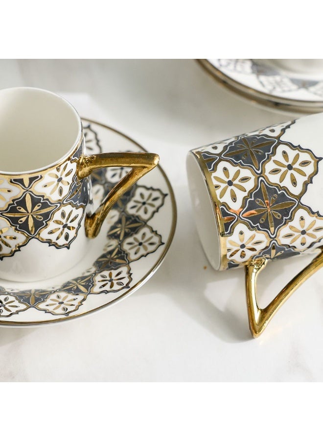 Majestic Majestic Crossline 12 Piece New Bone China Coffee Cup Set Elegant and Durable Coffee Cups Ideal for Coffee Tea Special Occasions and Gifting Stylish Home Set White/Black/Gold 90 ml Serve 6  - Image 3