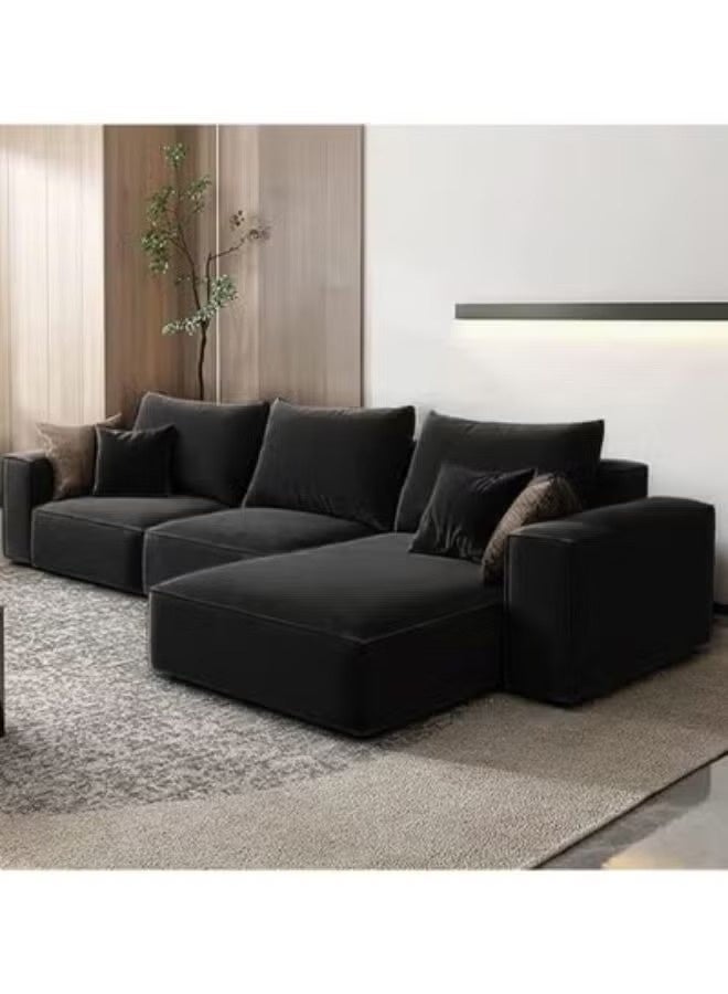 Al Zakharef Furniture Rabeena L-Shape Linen Fabric Corner Sofa Set – Luxury Sectional Couch for Living Room with Strong Wood Frame & Free Pillows – Modern L-Shape Sofa Color Black- Left Side - Image 1