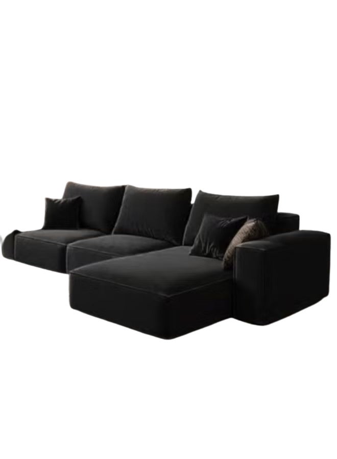 Al Zakharef Furniture Rabeena L-Shape Linen Fabric Corner Sofa Set – Luxury Sectional Couch for Living Room with Strong Wood Frame & Free Pillows – Modern L-Shape Sofa Color Black- Left Side - Image 3