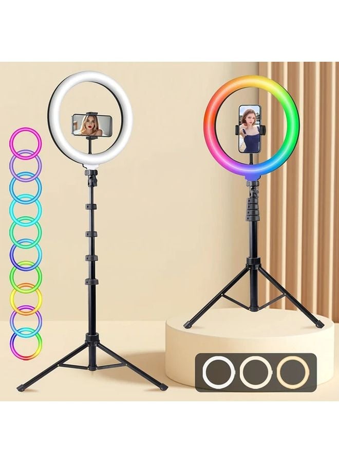 ضوء حلقة سيلفي RGB أسود 12 بوصة مع حامل ثلاثي الأرجل 160 سم للبث المباشر - Image 2