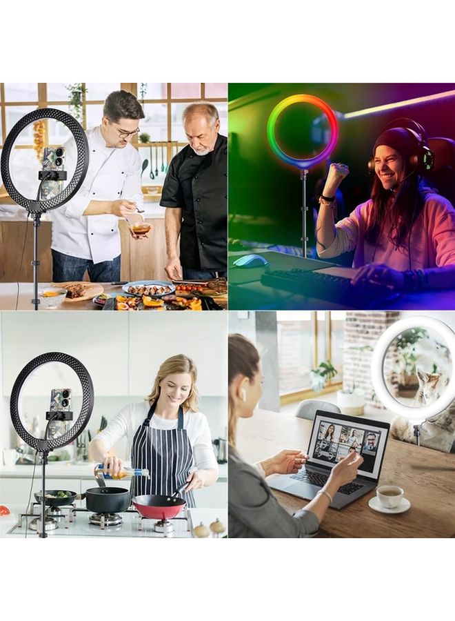 ضوء حلقة سيلفي RGB أسود 12 بوصة مع حامل ثلاثي الأرجل 160 سم للبث المباشر - Image 5