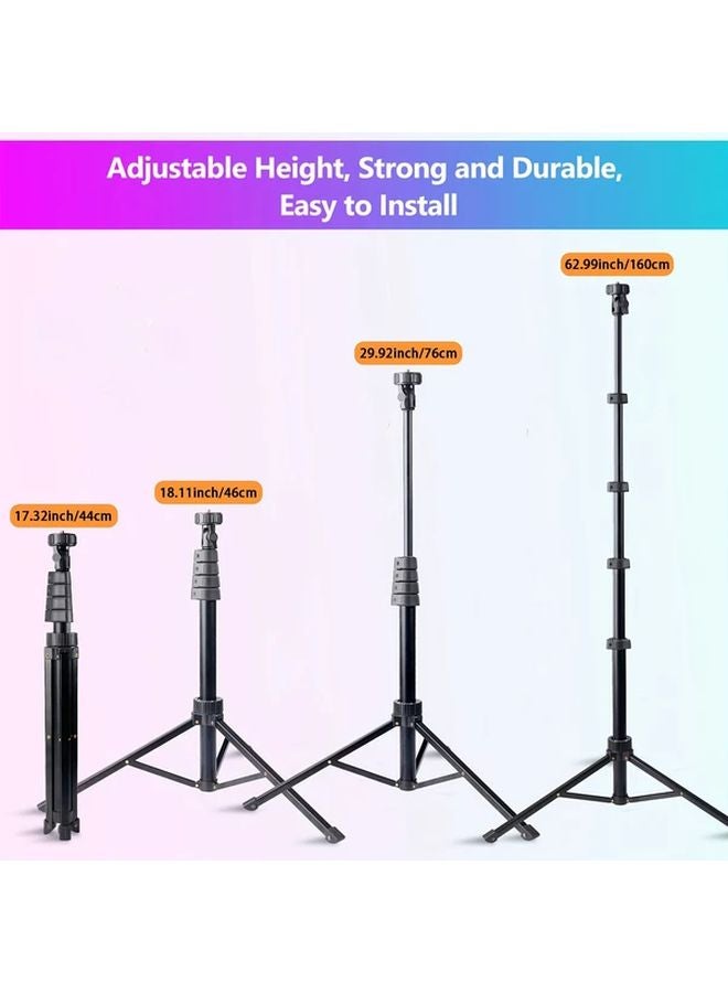 ضوء حلقة سيلفي RGB أسود 12 بوصة مع حامل ثلاثي الأرجل 160 سم للبث المباشر - Image 3