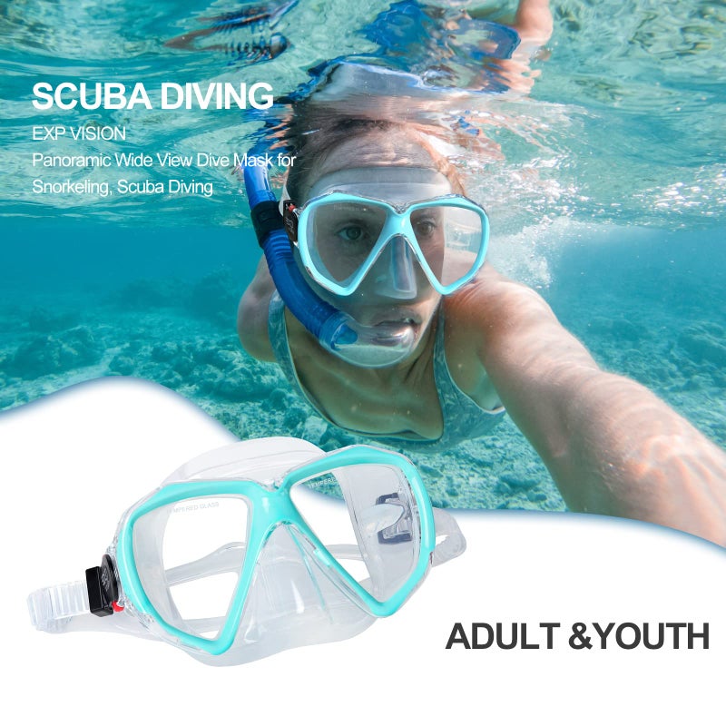 EXP VISION Snorkel Diving Mask Panoramic HD Swim Mask, Anti-Fog Scuba Diving Goggles,Tempered Glass Dive Mask Adult Youth Swim Goggles with Nose Cover for Diving, Snorkeling, Swimming (Lake Green) - Image 5