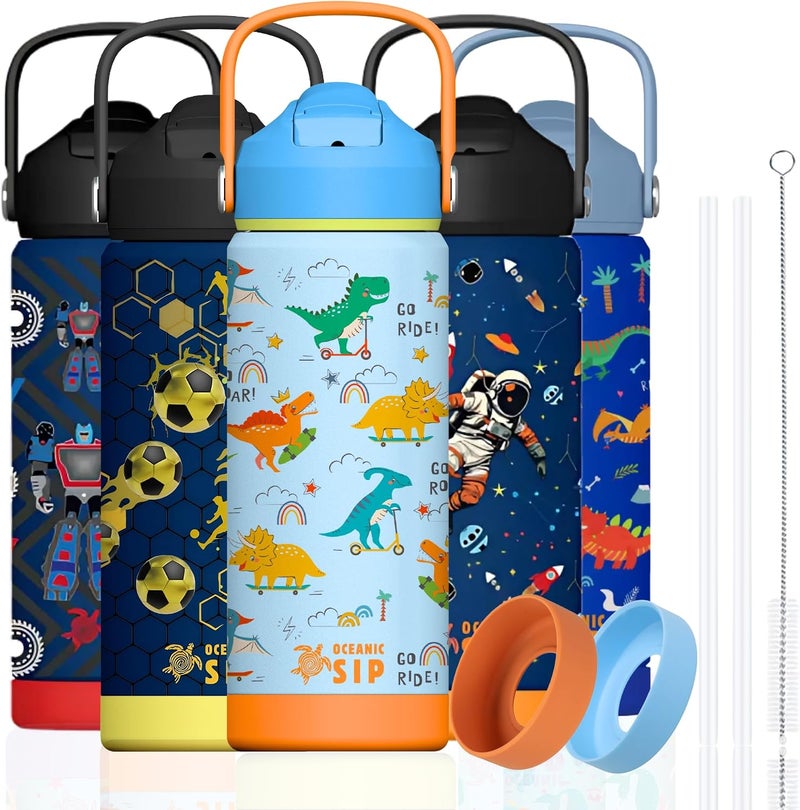 OCEANIC Boys Stainless Steel Water Bottle 550ml 18oz Double-Wall Vacuum Insulated 304 Stainless steel Water Bottle BPA FREE Leak Proof (Playful Dinos, 550ml) - Image 1