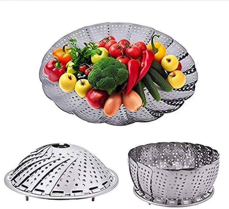 Premium Folding Steamer - Convenient and Stylish Solution for Cooking Healthy Dishes with Exceptional Material Quality and Two Size Options (Silver., Small size.) - Image 2