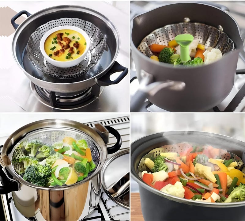 Premium Folding Steamer - Convenient and Stylish Solution for Cooking Healthy Dishes with Exceptional Material Quality and Two Size Options (Silver., Small size.) - Image 4