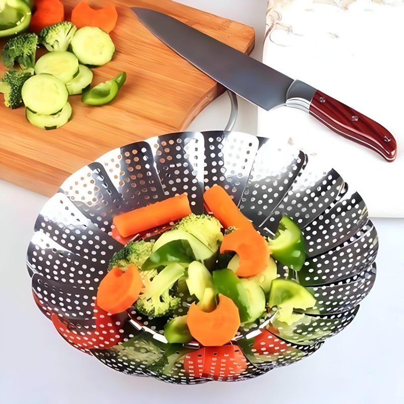 Premium Folding Steamer - Convenient and Stylish Solution for Cooking Healthy Dishes with Exceptional Material Quality and Two Size Options (Silver., Small size.) - Image 1