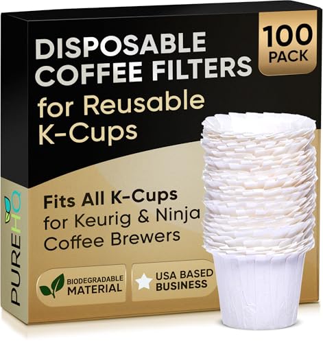 PUREHQ 100 Disposable Coffee Filters - Keurig Paper Filters for K Cup - Fits Keurig Brewers, K Supreme, K Slim and Ninja Reusable K-Cup Coffee Pods - Single Serve Filter, Sediment-Free, White - Image 1