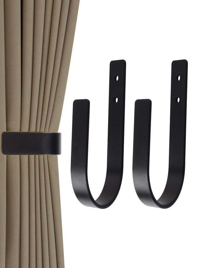 Groleca 2 Pack Modern Curtain Holdbacks Curtain Tiebacks Wall Mount Solid Aluminum U Shaped Curtain Wall Hooks Curtain Pull Backs Curtain Holders Curtain Tie Backs for Curtain (2, Black) - Image 1