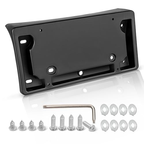 RED WOLF حامل لوحة الترخيص RED WOLF الأمامي لسيارة تسلا موديل 3 من 2017-2023، يتطلب حفر ثقوب، يتضمن مجموعة حامل لوحة الترخيص، البراغي، الغسالات، والمفتاح، باللون الأسود - Image 1