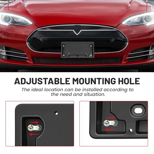 RED WOLF حامل لوحة الترخيص RED WOLF الأمامي لسيارة تسلا موديل 3 من 2017-2023، يتطلب حفر ثقوب، يتضمن مجموعة حامل لوحة الترخيص، البراغي، الغسالات، والمفتاح، باللون الأسود - Image 4