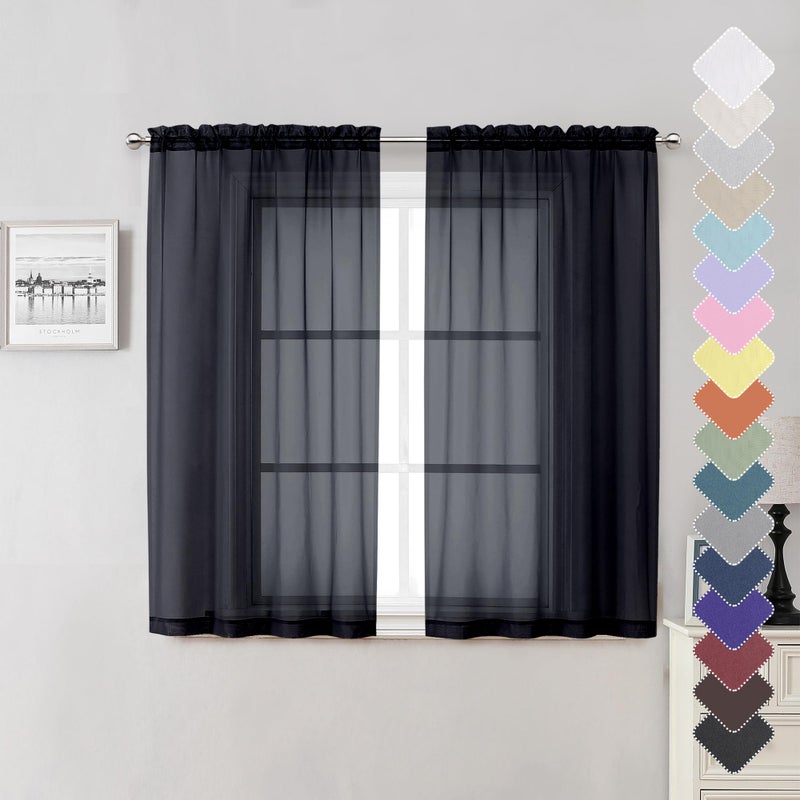 Lecloud Lecloud Black Sheer Curtains 54 Inch Length 2 Panels Set Lightweight Short Curtains for Bedroom Kitchen Light Filtering Voile Window Treatments with Rod Pocket for Living Room 40 W x 54 L