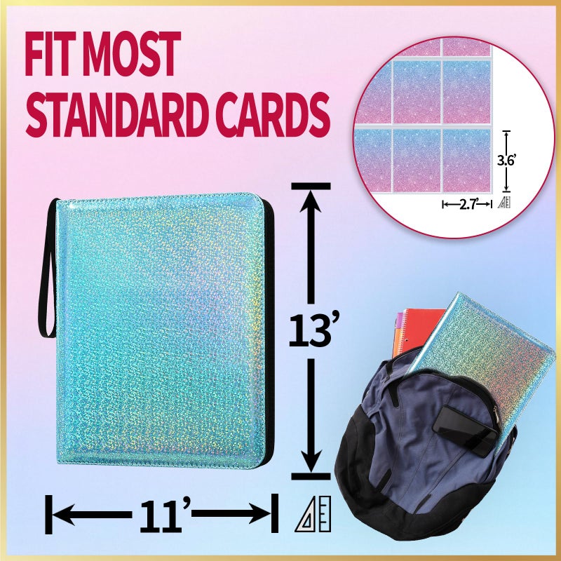 Dosanlues 9 Pocket Card Binder - 1080 Double Sided Pocket PU Premium Zip Trading Card Binder Collectible Card Albums for MTG, TCG, Sports Cards, Game Cards - Blue - Image 4