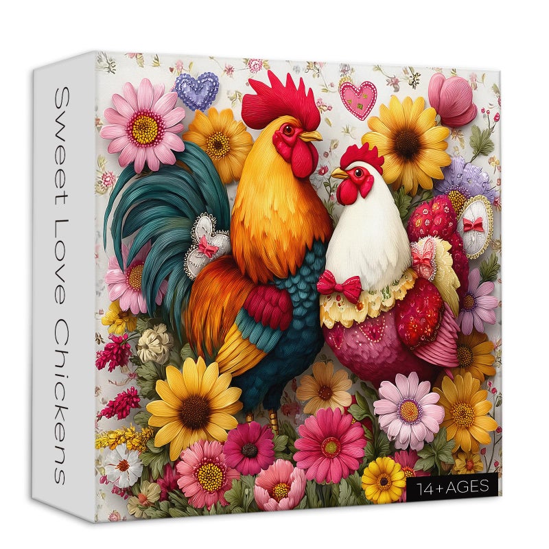 Larkipuzz Valentines Day Chicken Puzzles for Adults 1000 Pieces Larkipuzz Sweet Love Chickens Jigsaw Puzzles Plant Floral Hearts Challenging Valentine Theme for Couples - Image 3
