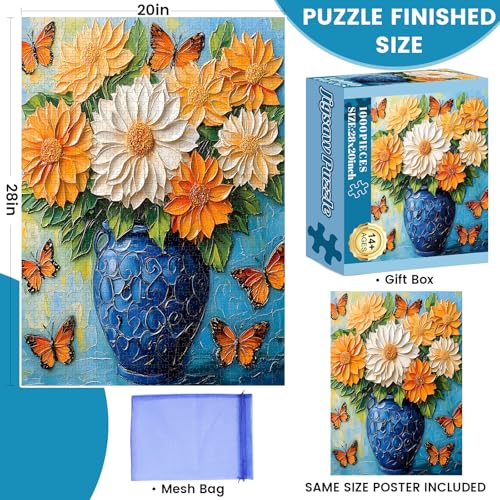 WSCXSC Puzzles for Adults 1000 Pieces1000 Piece Puzzle Vase with Beautiful Flowers Jigsaw Puzzles 1000 Pieces Adult Puzzles Games Unique Cool Puzzle Challenging Family Game Great Gift Idea 28x20 in - Image 5