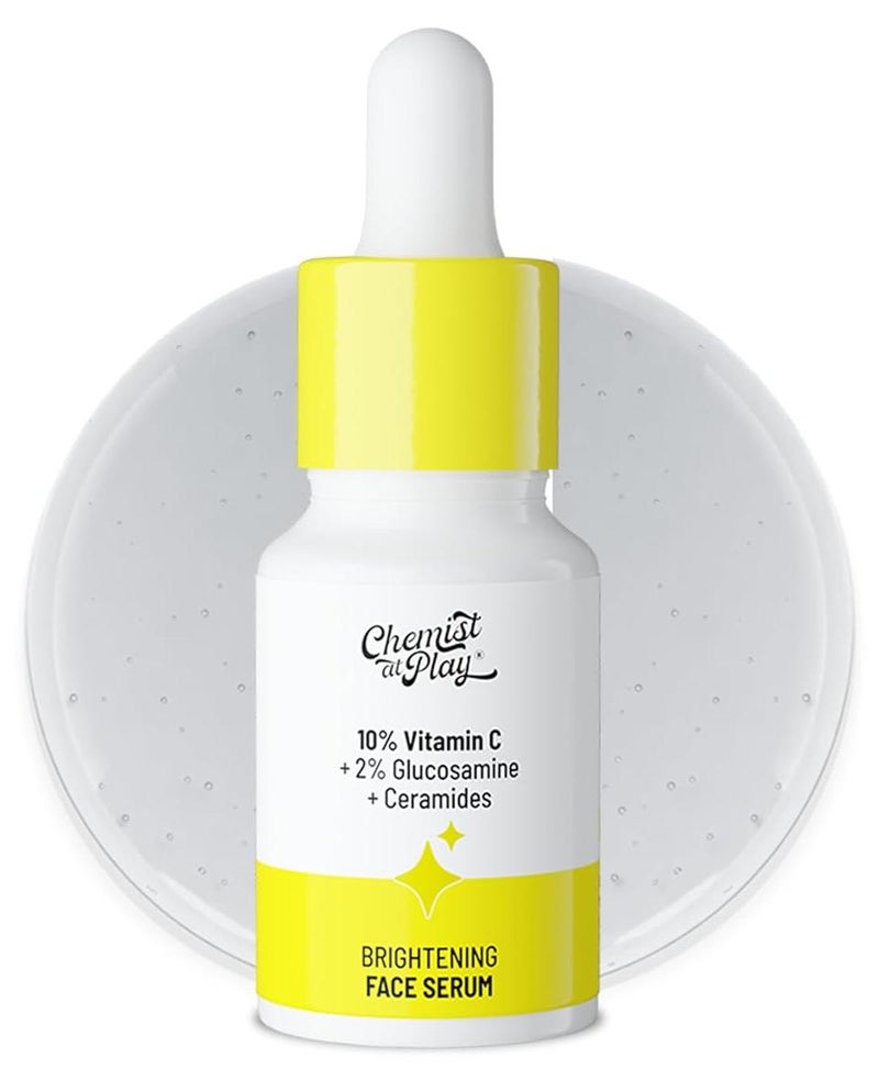 Chemist At Play 10 Vitamin C Face Serum Brightens Gives Glow Fades Dark Spots Treats Hyperpigmentation Balances Melanin Production Ethyl Ascorbic Acid Glucosamine For Oily Combination Sensitive Skin Types Beginner Friendly Highly Stable For All Skin Types For Men Women 10ml - Image 1