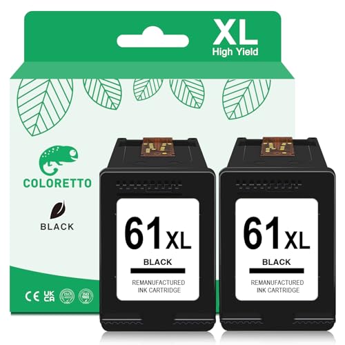 COLORETTO 61XL Black Ink Cartridges for HP 61 Black Ink Cartridge for HP Ink 61 XL for Envy 4500 5530 4501 4502 5535 Officejet 4630 4635 Deskjet 1000 1010 1050 1510 2540 for HP61 Replacement 2 Pack - Image 1