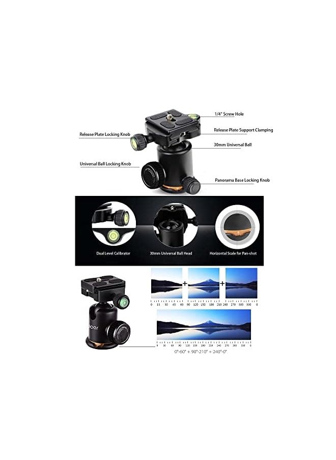 erorex - Portable 5-Section Adjustable Camera Camcorder Video Tripod Detachable Monopod Aluminum Alloy Material With Ball Head Carrying Bag Compatible With Canon Nikon Sony Panasonic Dslr Max. Load 5Kg - Image 1