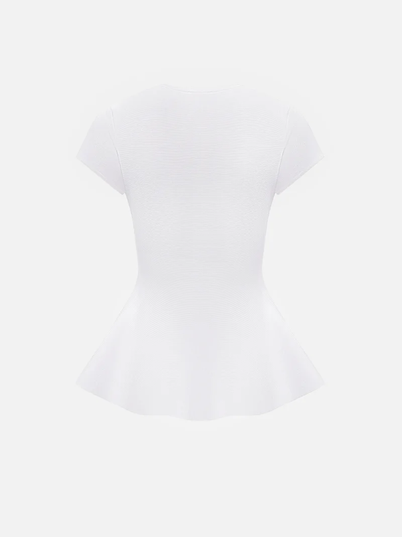 Lichi  Viscose top with short sleeves and peplum at the waist for Women | Best Price UAE