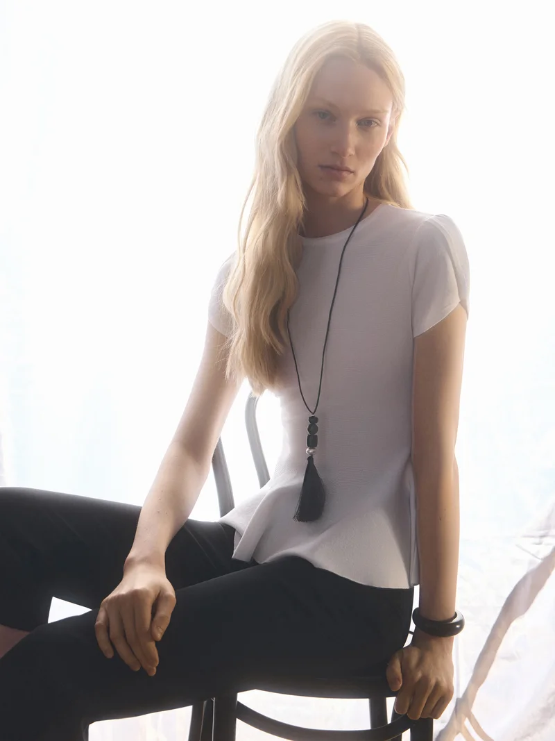 Lichi  Viscose top with short sleeves and peplum at the waist for Women | Best Price UAE