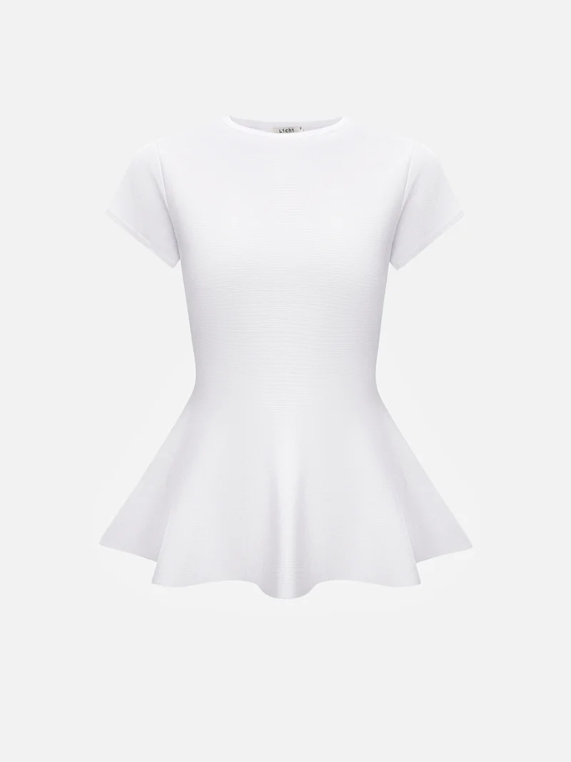 Lichi  Viscose top with short sleeves and peplum at the waist for Women | Best Price UAE