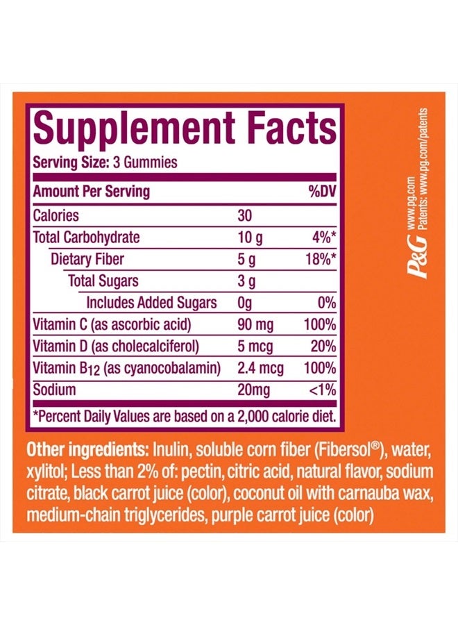 Metamucil Fiber Supplement Gummies Plus Vitamins C, D, & B12, No Sugar Added, 5g Prebiotic Plant-Based Fiber Blend for Digestive Health, Citrus Berry Flavored, 120 Gummies - Image 2