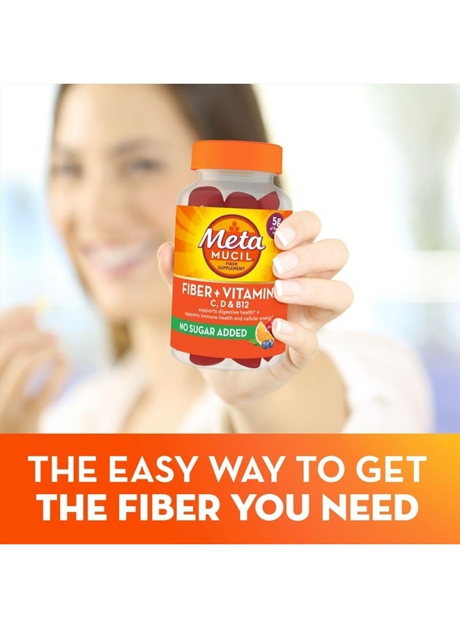 Metamucil Fiber Supplement Gummies Plus Vitamins C, D, & B12, No Sugar Added, 5g Prebiotic Plant-Based Fiber Blend for Digestive Health, Citrus Berry Flavored, 120 Gummies - Image 5