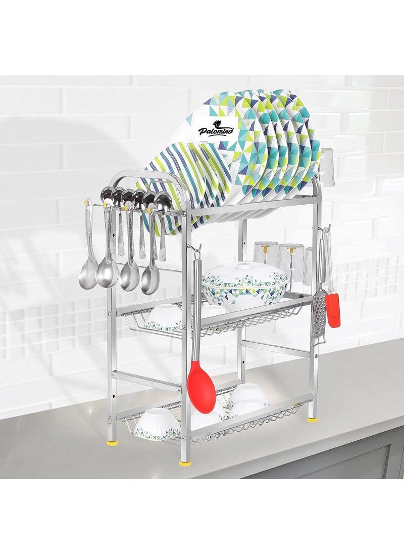 Palomino - Palomino Stainless Steel 4 Shelf Wall Mount Kitchen Utensils Rack | Dish Rack with Plate & Cutlery Stand | Modular Kitchen Storage Rack | Kitchen Organizer (18x24 inches) - Image 1