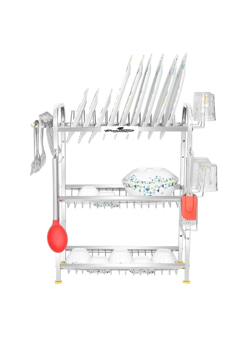 Palomino - Palomino Stainless Steel 4 Shelf Wall Mount Kitchen Utensils Rack | Dish Rack with Plate & Cutlery Stand | Modular Kitchen Storage Rack | Kitchen Organizer (18x24 inches) - Image 1