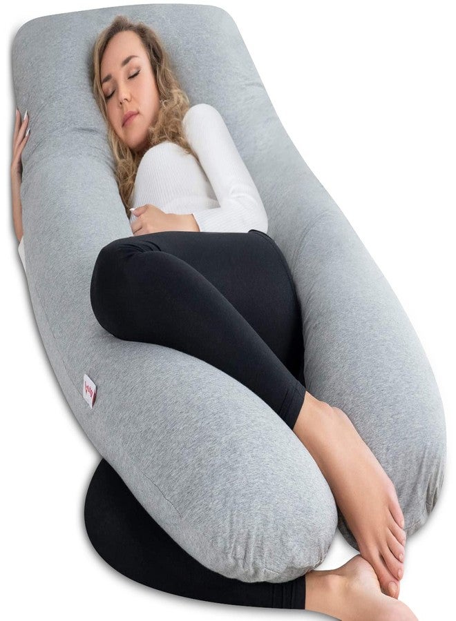 AngQi Pregnancy Pillows, U Shaped Pregnancy Body Pillow for Sleeping, 55 inch Maternity Pillow for Pregnant Women with Cooling Jersey Cover, Grey - Image 1