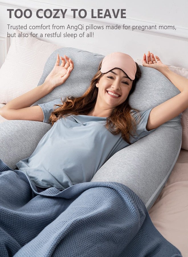 AngQi Pregnancy Pillows, U Shaped Pregnancy Body Pillow for Sleeping, 55 inch Maternity Pillow for Pregnant Women with Cooling Jersey Cover, Grey - Image 5