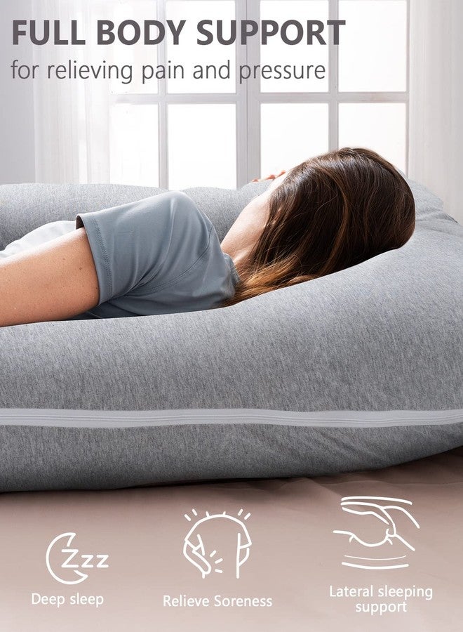 AngQi Pregnancy Pillows, U Shaped Pregnancy Body Pillow for Sleeping, 55 inch Maternity Pillow for Pregnant Women with Cooling Jersey Cover, Grey - Image 3