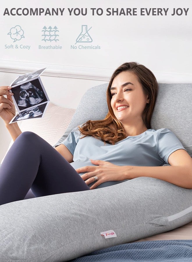 AngQi Pregnancy Pillows, U Shaped Pregnancy Body Pillow for Sleeping, 55 inch Maternity Pillow for Pregnant Women with Cooling Jersey Cover, Grey - Image 4