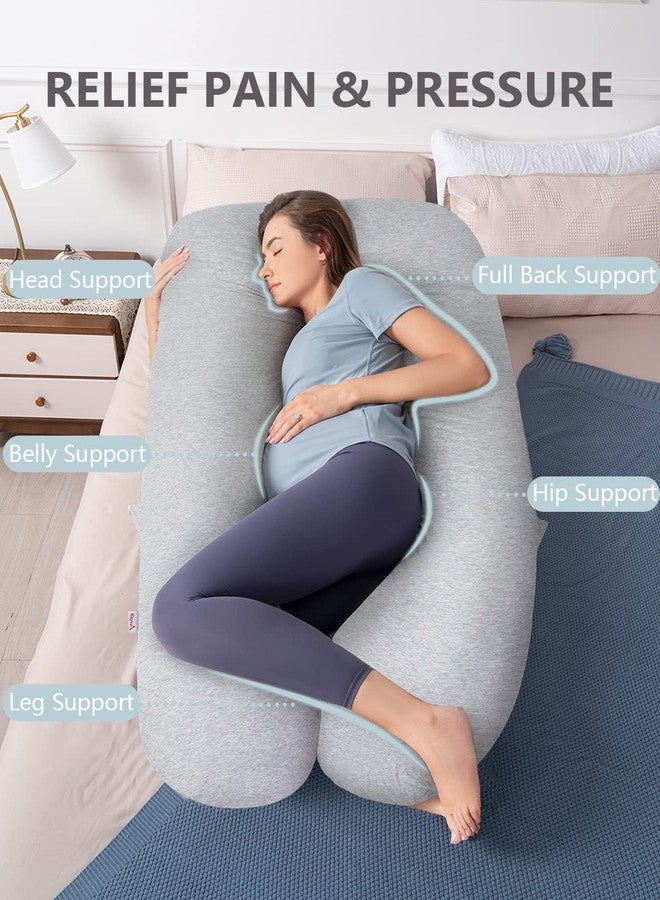 AngQi Pregnancy Pillows, U Shaped Pregnancy Body Pillow for Sleeping, 55 inch Maternity Pillow for Pregnant Women with Cooling Jersey Cover, Grey - Image 2