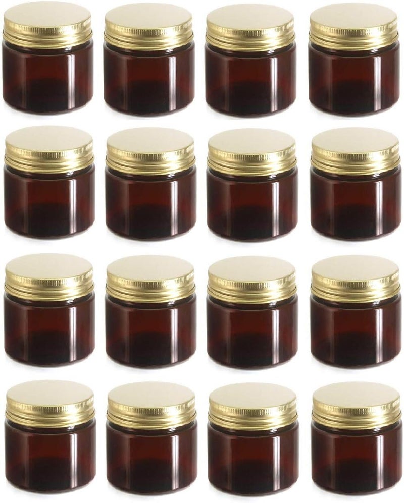 Nakpunar 16 pcs 1 oz Amber Brown Plastic Jars with Gold Metal Lids  Made in USA 1 oz Gold - Image 1