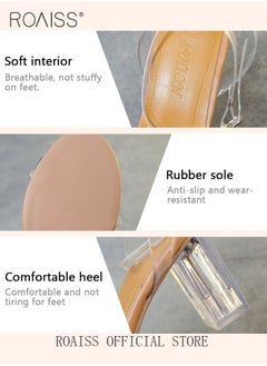 roaiss Women Transparent Strappy High Heels Women Thick Heel Sandals Women Buckle High Heels  - Image 2