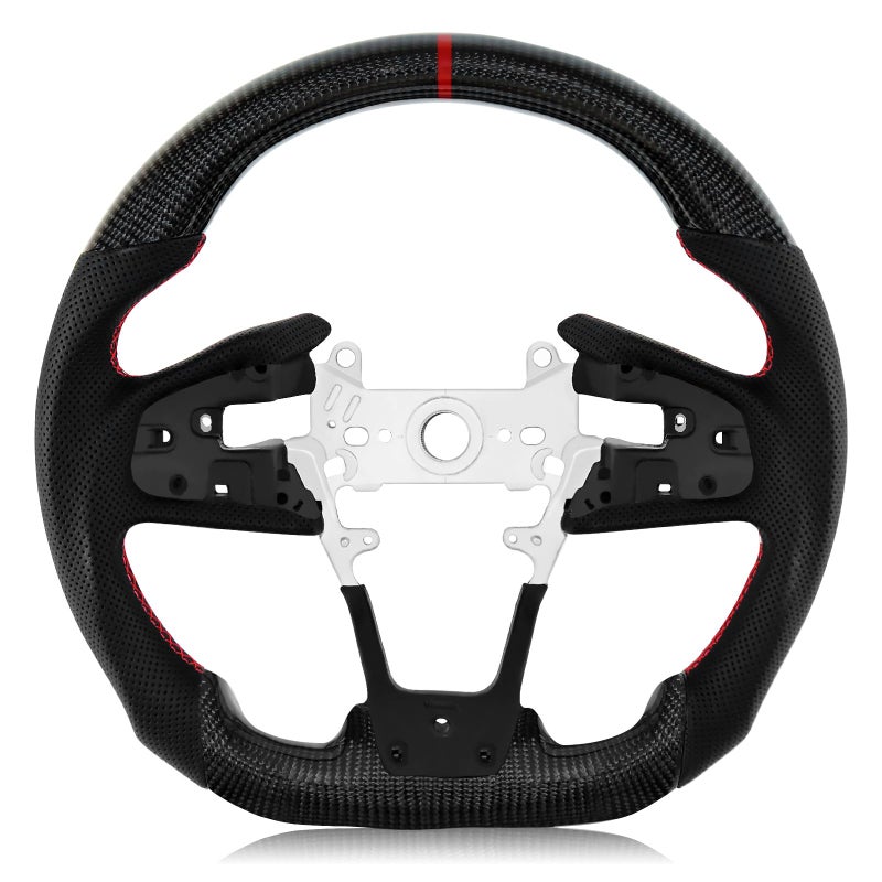 VOONKE Real Carbon Fiber Steering Wheel Dshaped Nappa With stitching Perforated Leather Flatbottom Steering Wheel For Honda Civic 10th Gen 20162021 Type R North American Spec