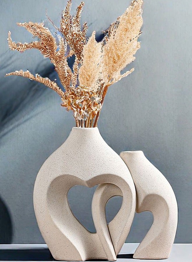 White Heart-Shaped Decorative Ceramic Vase 2-Piece Set, Nordic Simple Style Wedding Table Decor  - Image 1