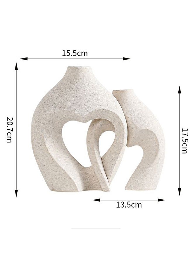 White Heart-Shaped Decorative Ceramic Vase 2-Piece Set, Nordic Simple Style Wedding Table Decor  - Image 3