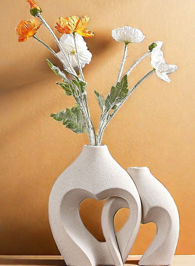 White Heart-Shaped Decorative Ceramic Vase 2-Piece Set, Nordic Simple Style Wedding Table Decor  - Image 2