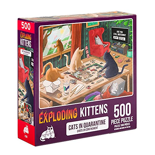 Exploding Kittens Cats in Quarantine Jigsaw Puzzle by Exploding Kittens - 500 Pieces, Ideal for Adults, Teens, and Kids - A Funny and Artistic Cat-Themed Puzzle - Image 1