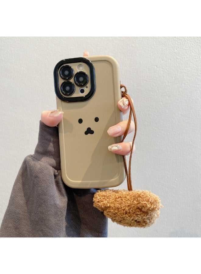 NIBEMINENT Love Bear Protective TPU Case Cover For iPhone 15 Pro, Emoji Bear With Plush Bear Pendant