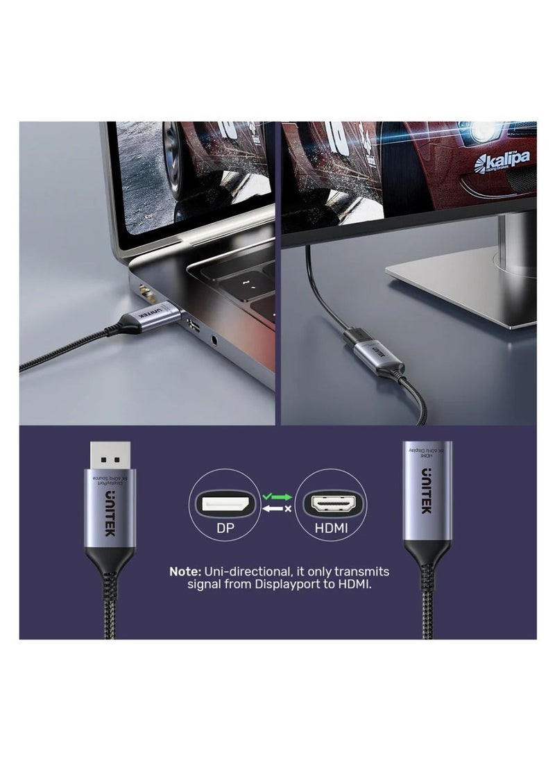 UNITEK UNITEK 8K DisplayPort to HDMI Adapter - Ultra HD DP to HDMI Converter for PC, Laptop, Gaming Console, and HDTV - Supports 8K@60Hz, 4K@120Hz, High-Speed Data Transmission, HDR10, and Plug & Play Design  - Image 5