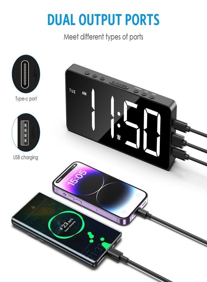 AMIR Digital Alarm Clock for Bedrooms, Dual Alarms with Snooze, Digital Clock with Big LED Display, 5-Level Dimmer & 2 Ports Desk Clock for Home Office, Gift - Image 2