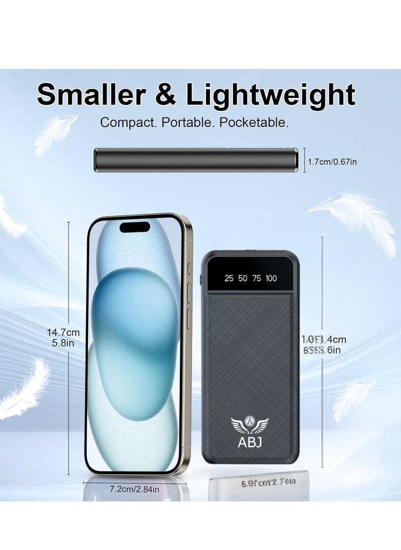 ABJ - Power Bank 10000mAh, High-Capacity Portable Charger (Power-core PIQ), USB/Type C Compatible with iPhone, Samsung, Pixel, LG - Black - Image 1